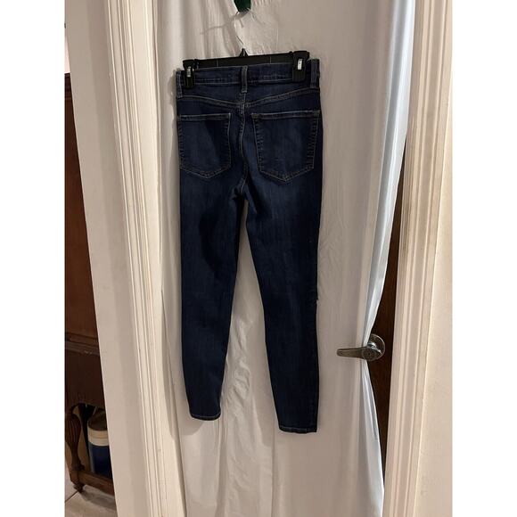 FREE PEOPLE Womens High Rise Dark Wash Busted Knee Skinny Jeans Size 27 Boho - Picture 4 of 6